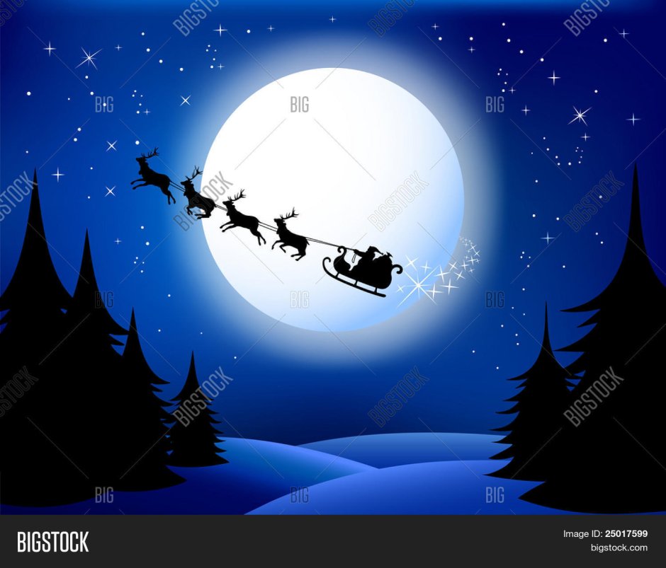 Дед Мороз на фоне Луны