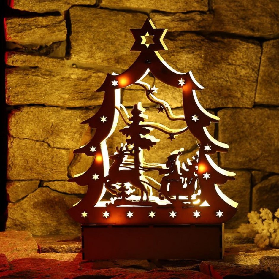 Деревянный светильник новогодний