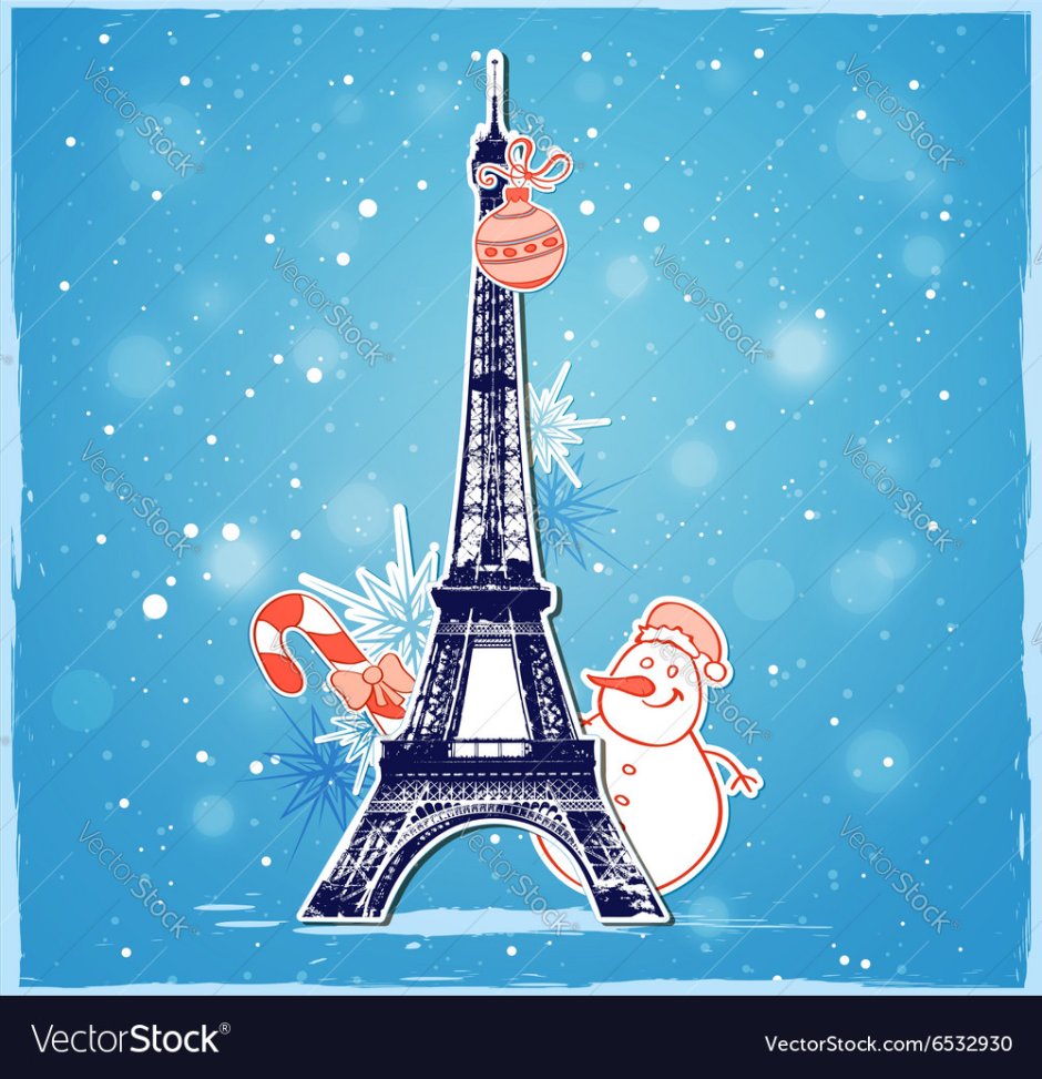 Новогодняя открытка с Эйфелевой башней