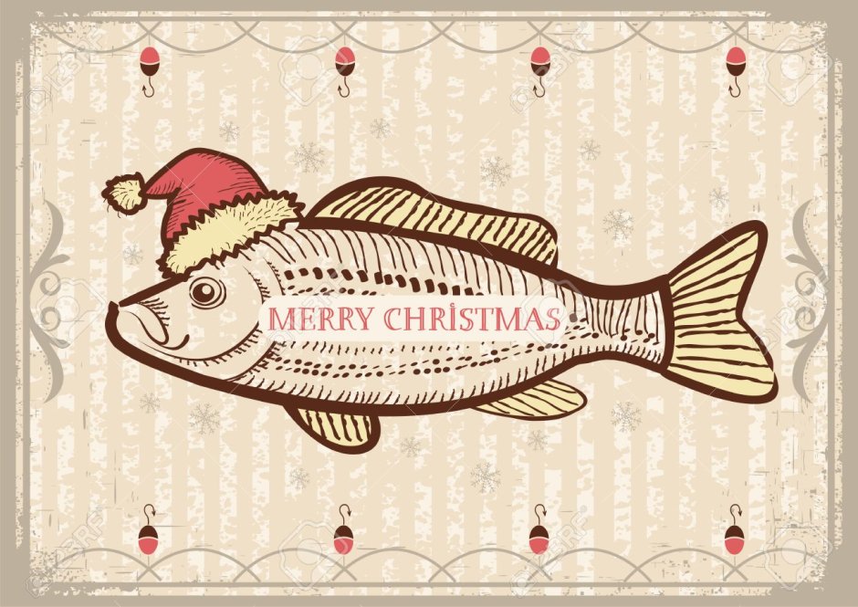 Новогодняя открытка с рыбой