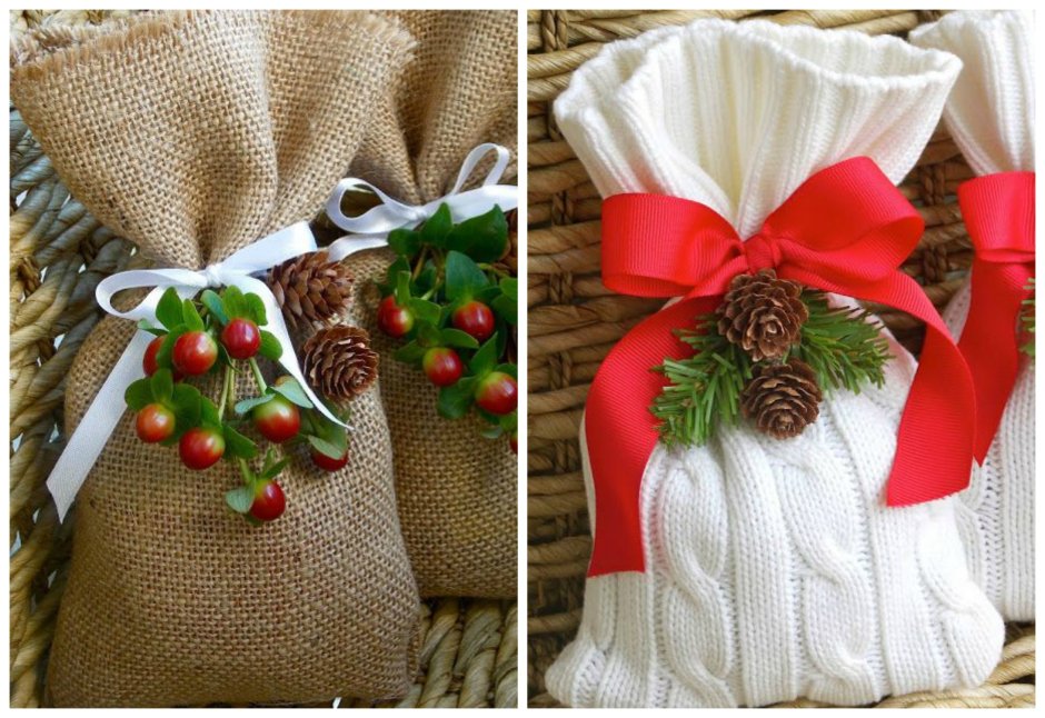 Рождественские мешочки для подарков украшение