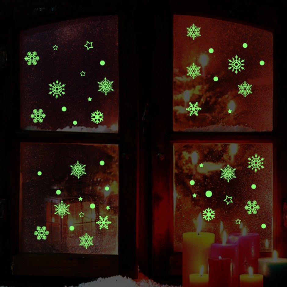 Светящиеся наклейки на окна новогодние
