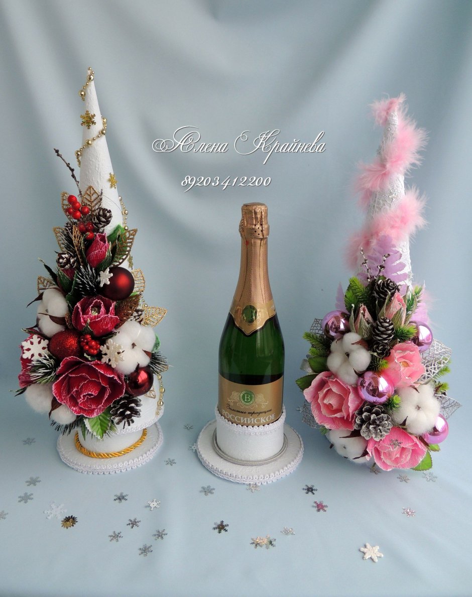 Новогодние композиции из шампанского и конфет