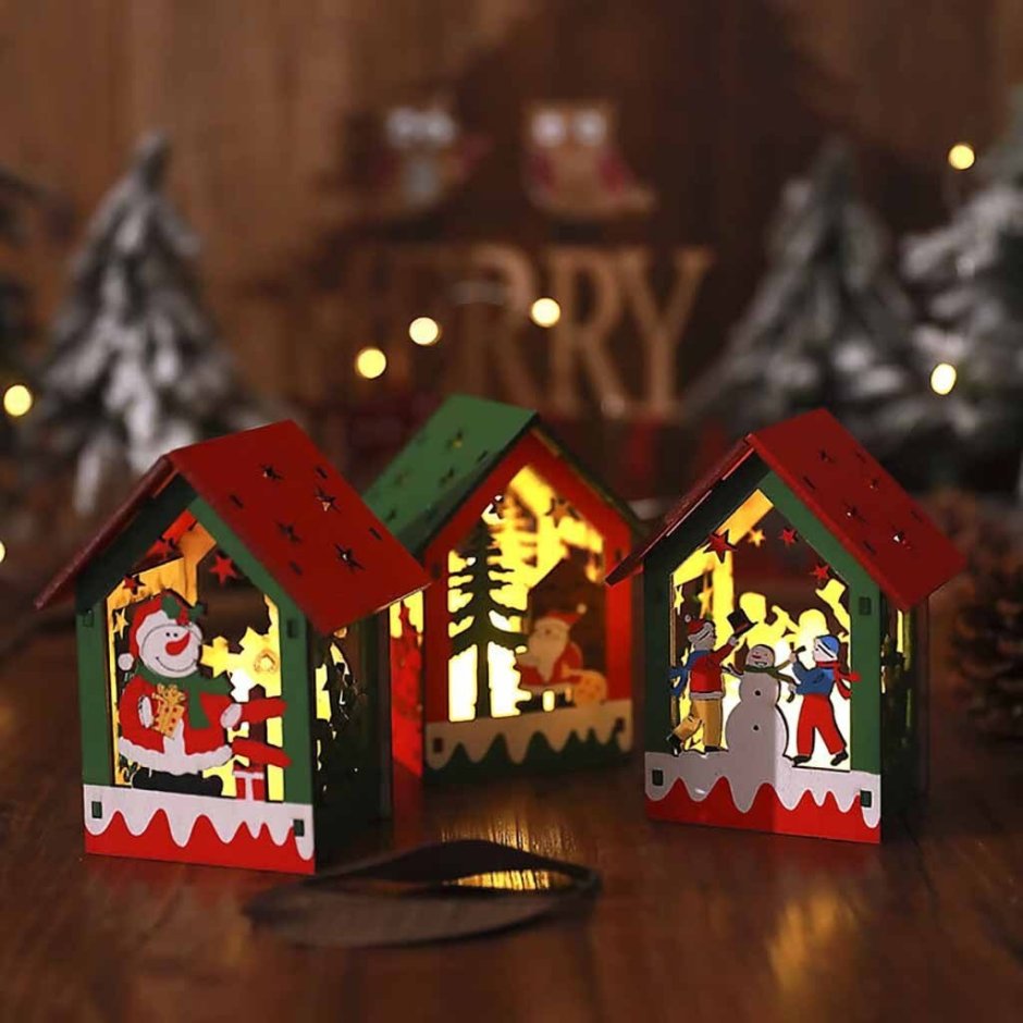 Новогодние деревянные домики с подсветкой