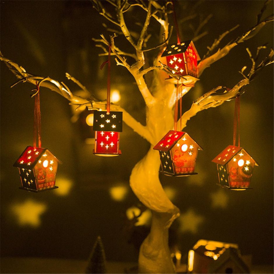 Новогодний декор деревянного фонаря