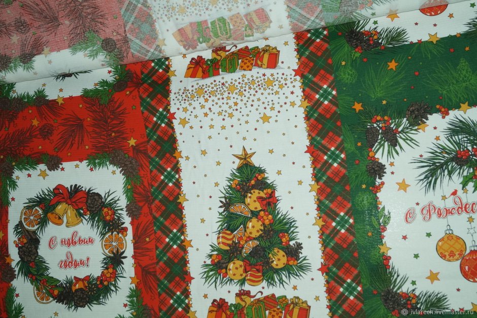 Ткань полотенечная вафельная Рождественская