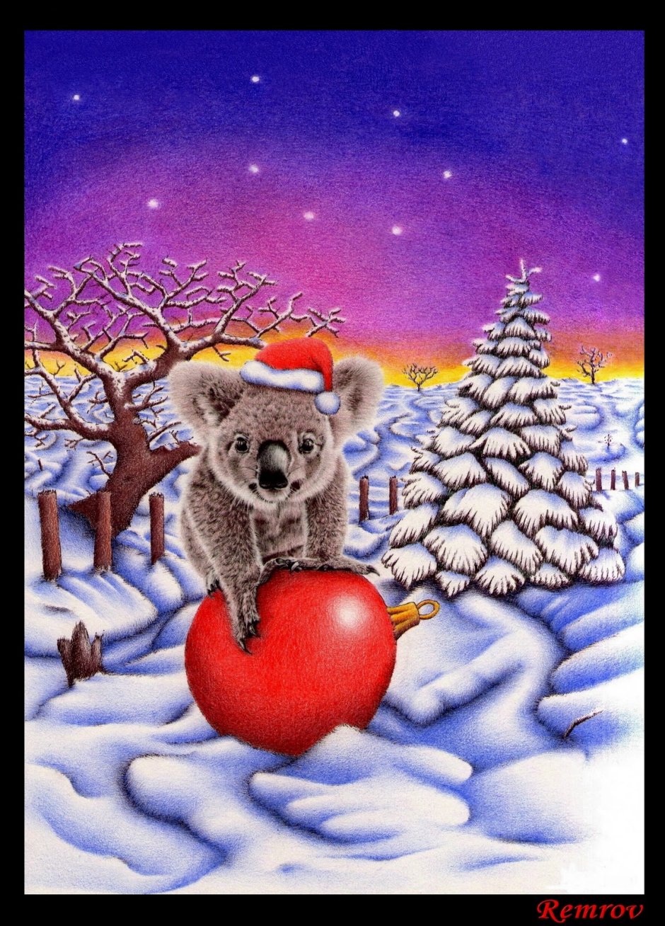 Новогодняя открытка с коалой