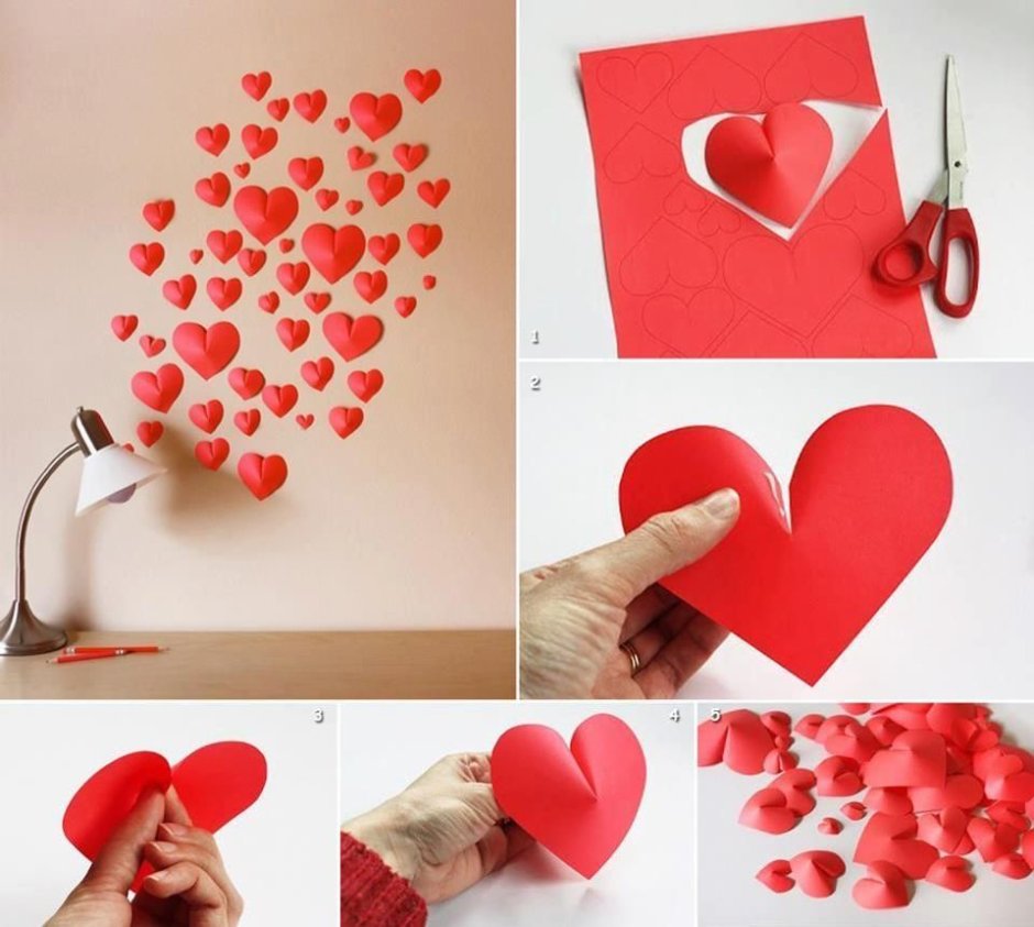 Сердечки на день Святого Валентина из бумаги