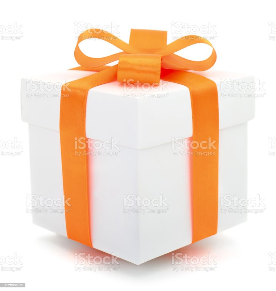 Оранжевая подарочная коробка с белой лентой