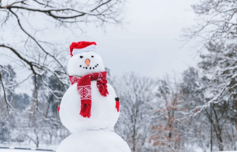 Снеговик в шарфе и в варежках