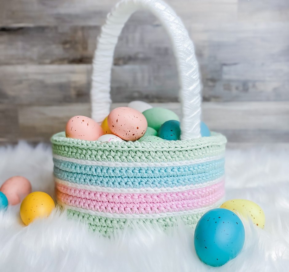 Пасхальная корзинка крючком из трикотажной пряжи Easter Basket Crochet