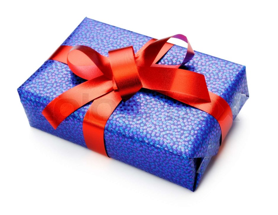 Синяя подарочная коробка с красным бантом