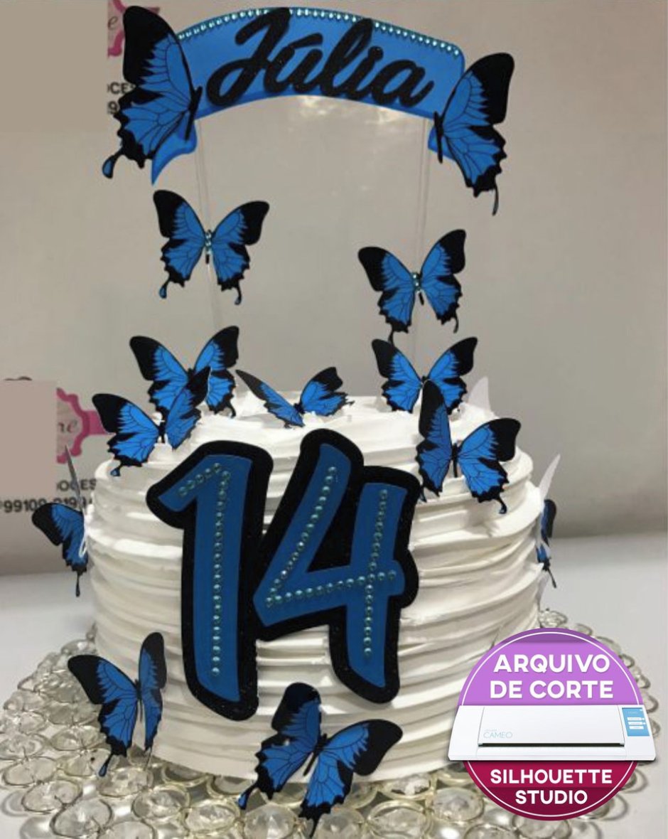 Торт с синими бабочками для девочки