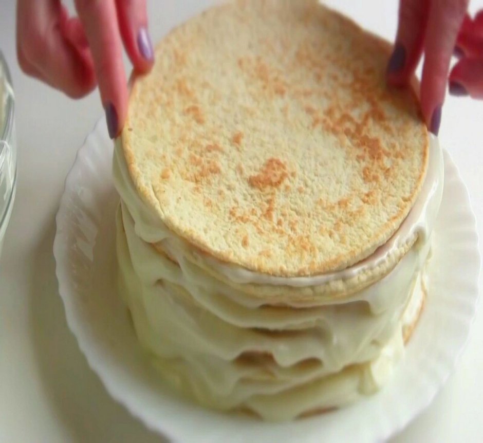 Торт на сковороде со сметанным кремом