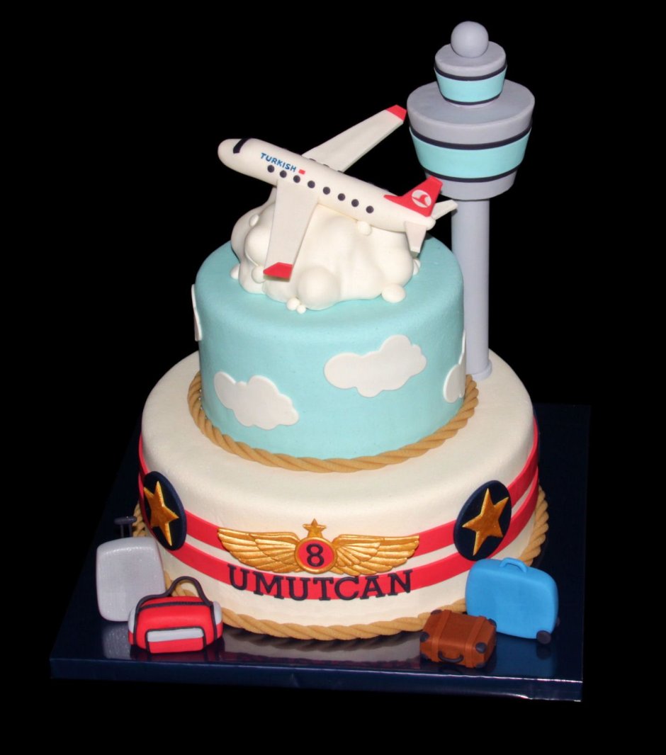 Торт марципановый с самолетом с юбилеем