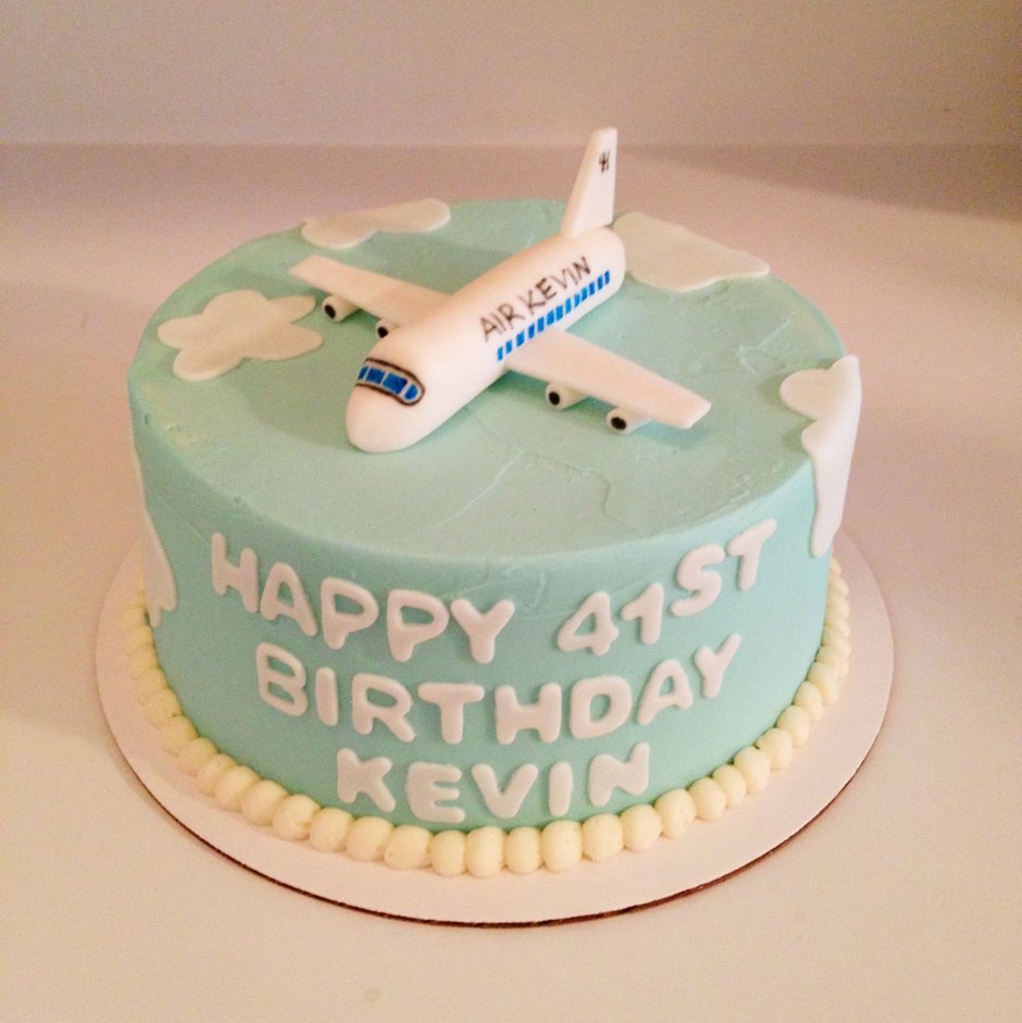 Торт марципановый с самолетом с юбилеем