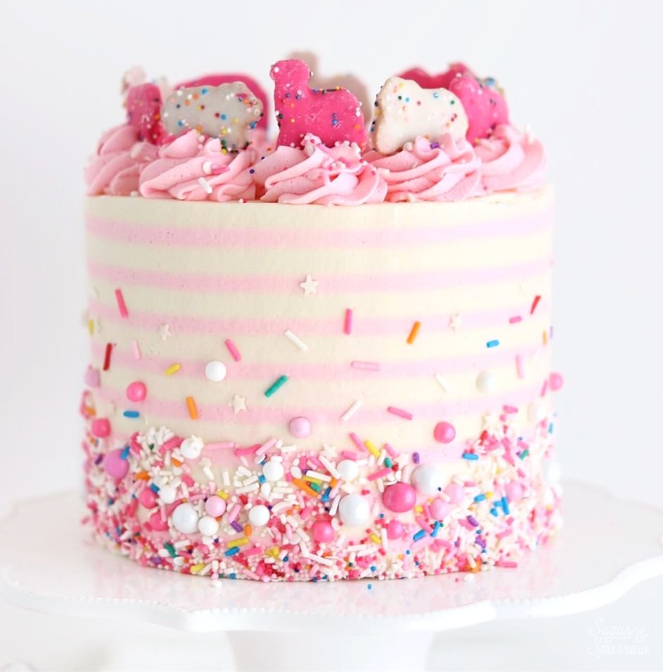 Розовый полосатый торт