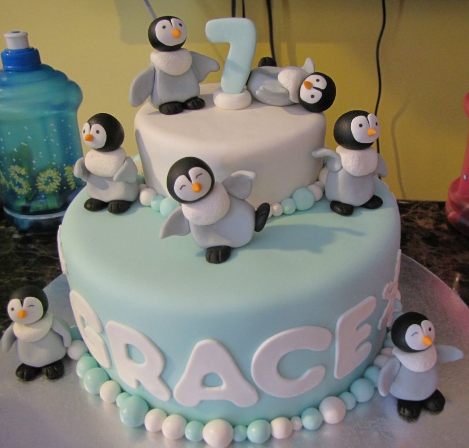 Детский торт с пингвинами