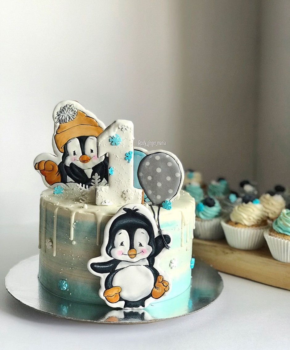 Торт с пряниками пингвинами