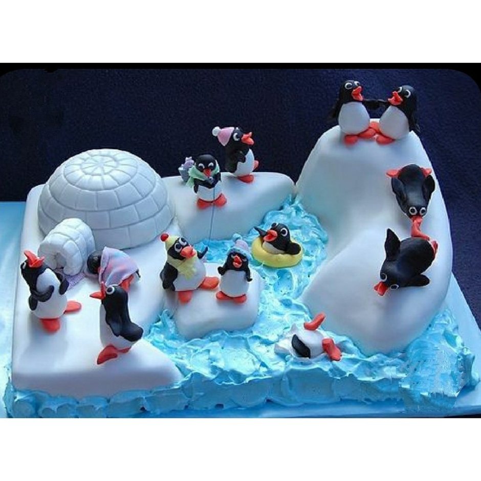 Торт с пингвинами из мастики