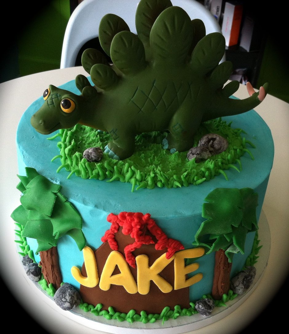 Торт красивый с динозаврами для детей