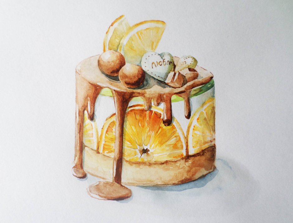 Апельсиновый десерт акварель