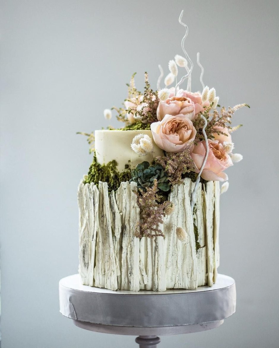 Торт пень с цветами