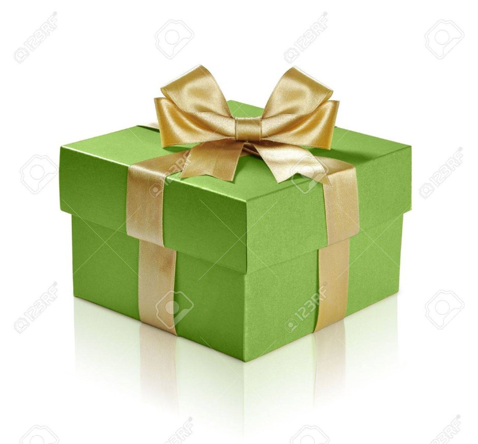 Зеленая коробочка с золотой лентой