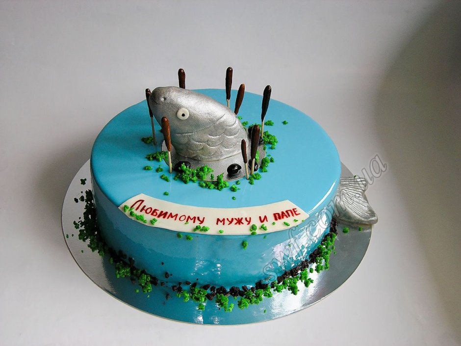 Торт рыбаку на день рождения без мастики прикольный