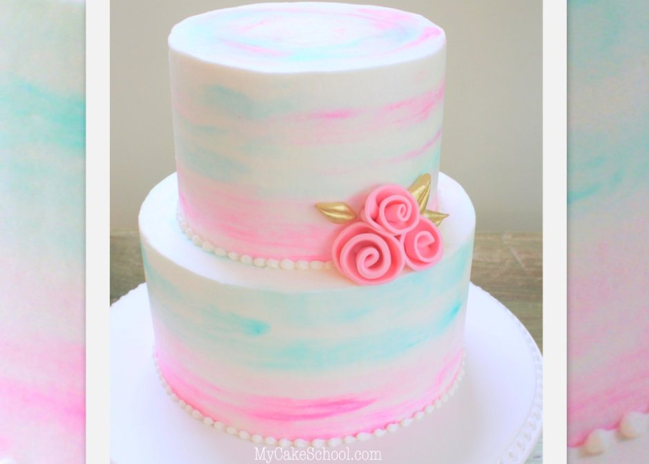 Белый торт с розовыми мазками