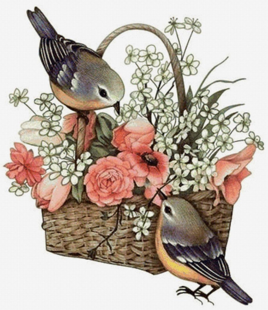 Открытки с птичками и цветами