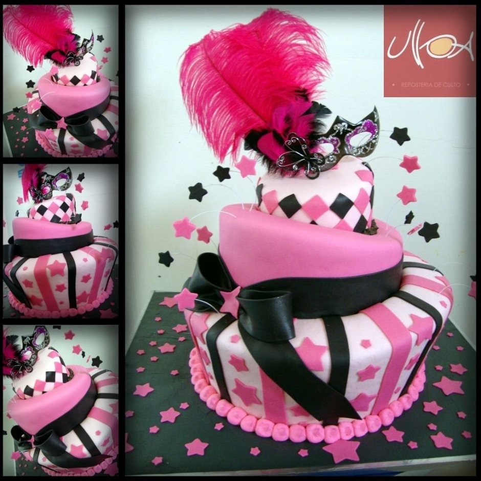 Черно розовый торт для девочки
