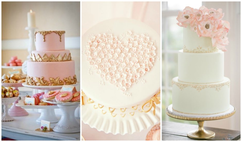 Свадебные торты розовый и золотой