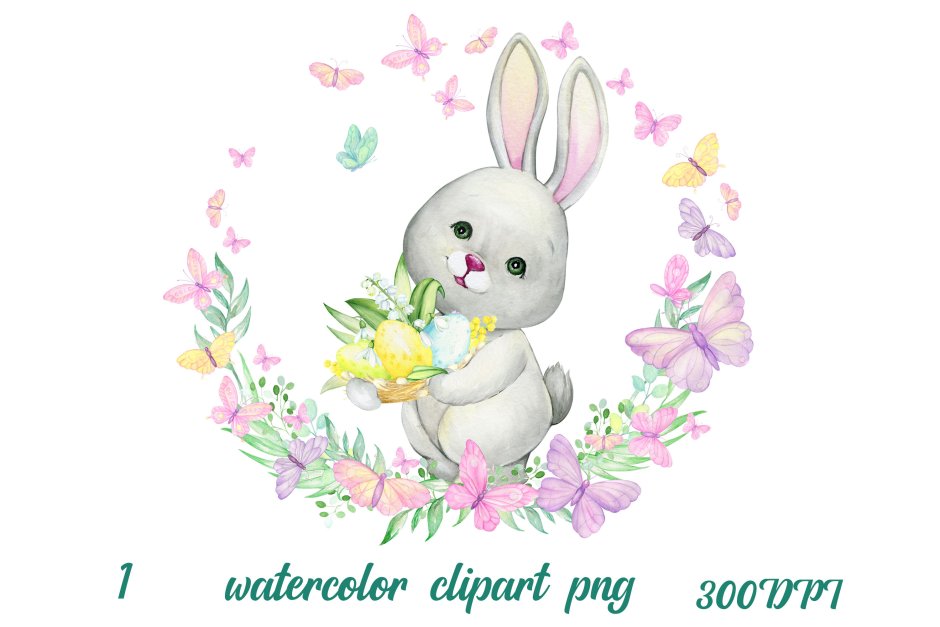 Пасхальный кролик рисунок цветной и бабочка