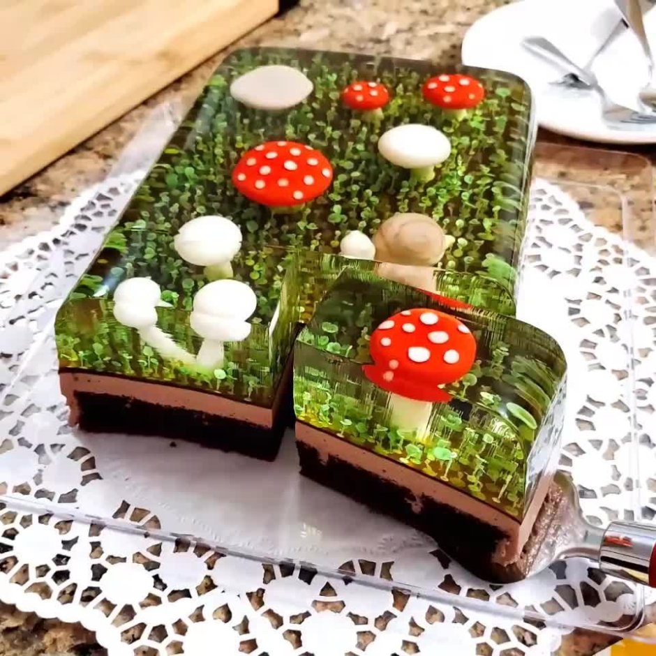 Торт желе с грибочками