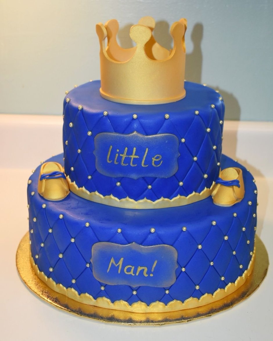 Торт голубой с золотом детский