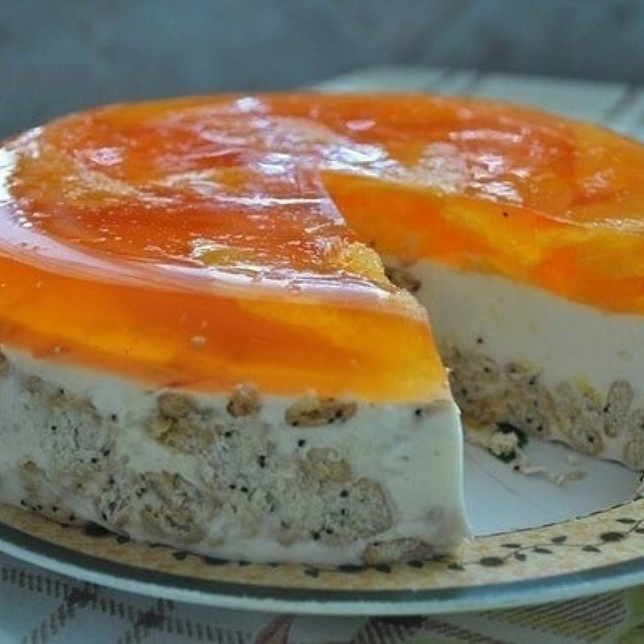 Торт с апельсинами и желатином и сметаной