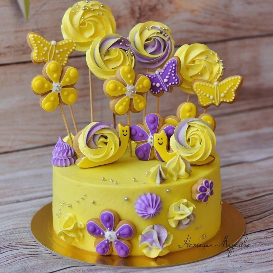 Торт желто фиолетовый для девочки