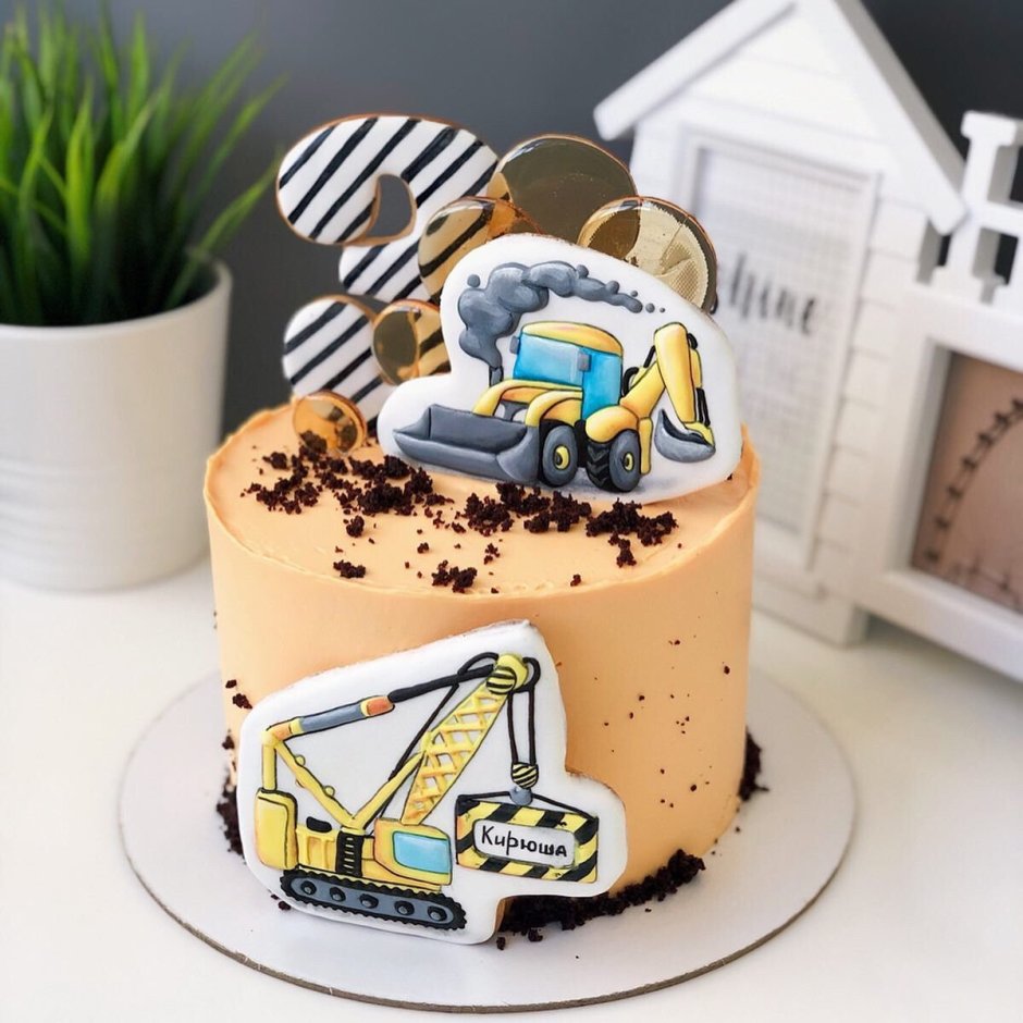 Торт со строительной техникой для мальчика велюр