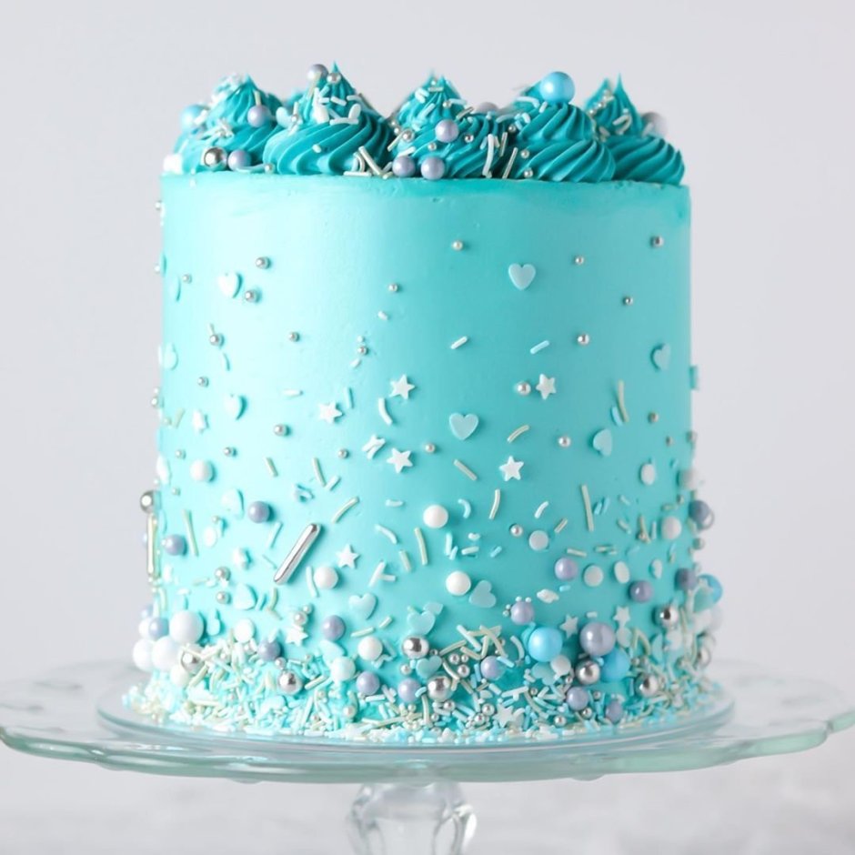 Голубой торт с блёстками серебристыми