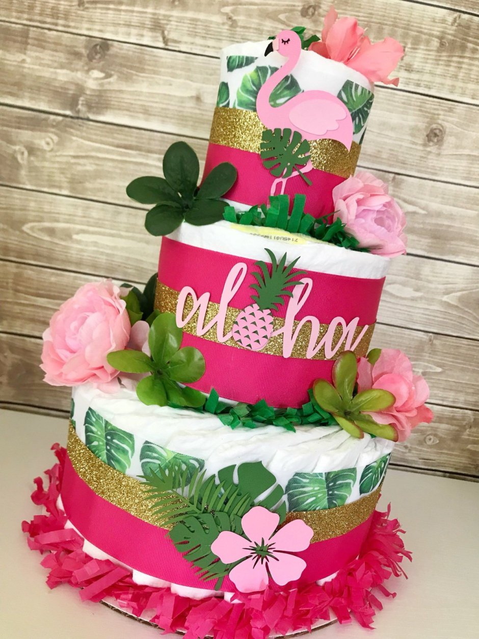 Торт в стиле тропики Фламинго