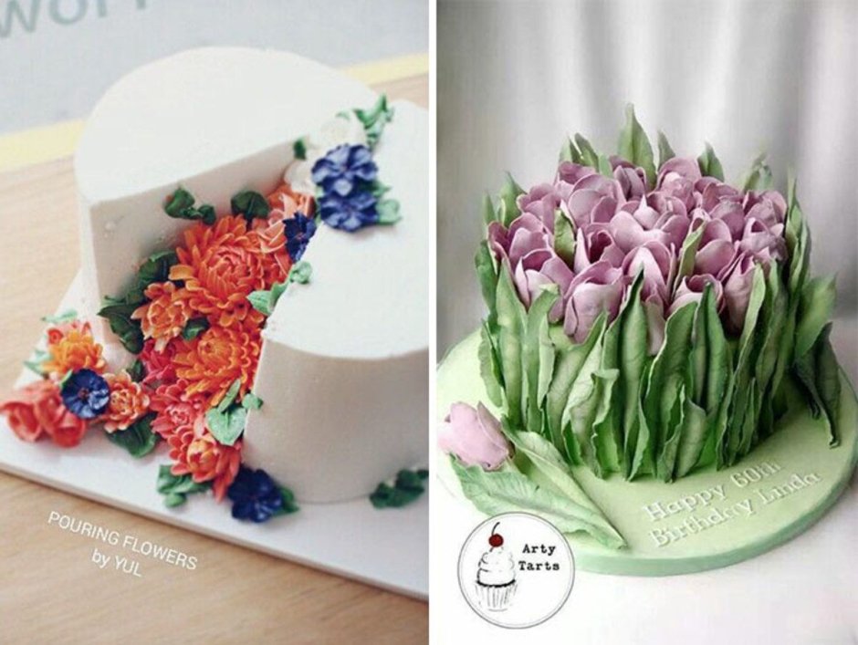 Торт с весенними цветами из крема