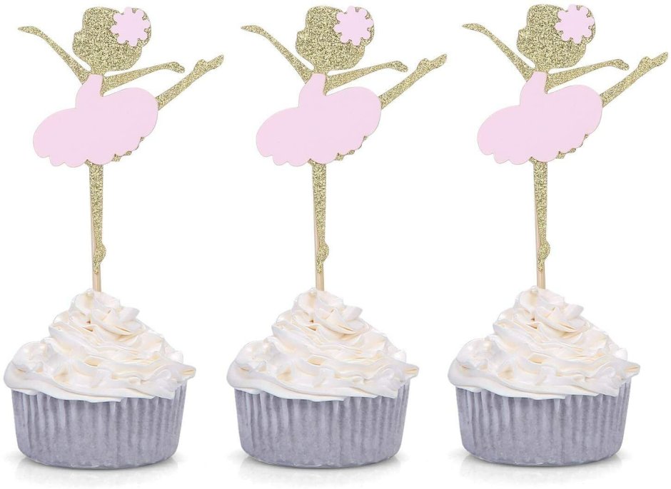 5pcs glitter Tutus Dress Cake Toppers Ballerina skirt Cupcake picks for girls Birthday Theme Party decoration(Golden)
