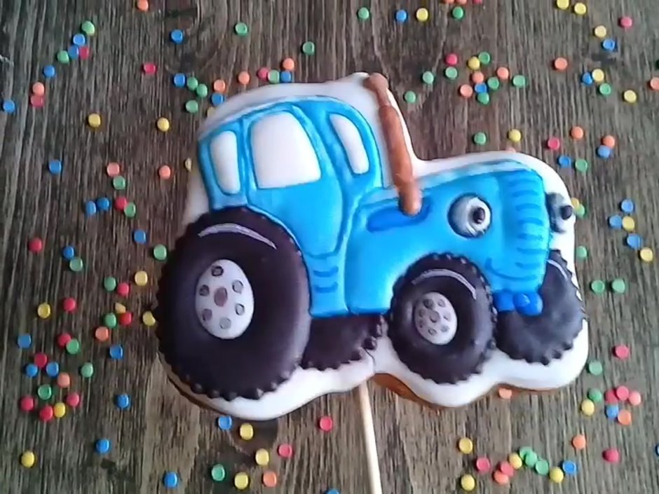 Торт с пряниками синий трактор 3 года