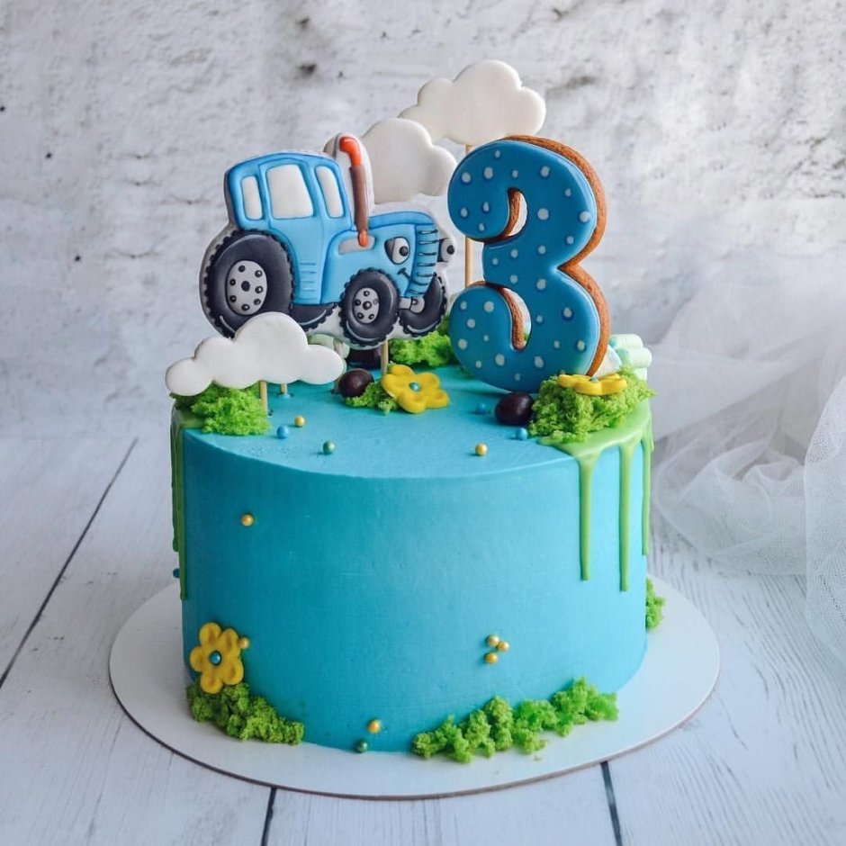 Торт на 3 годика мальчику синий трактор