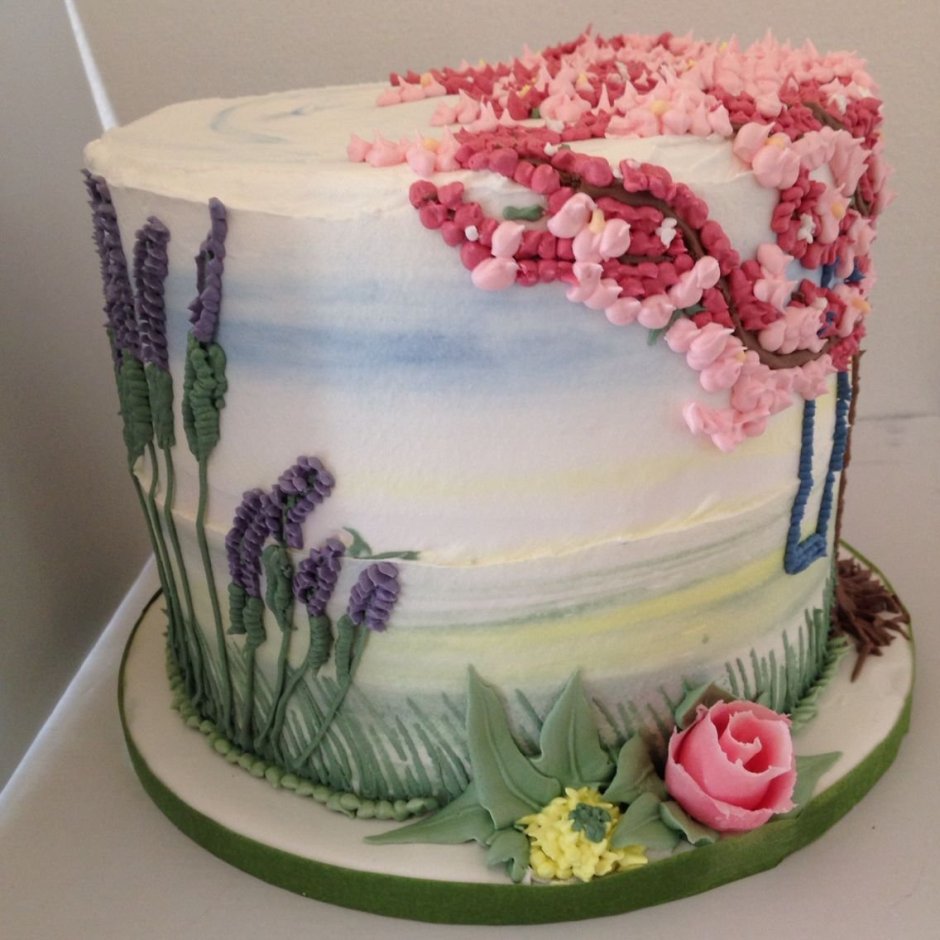 Торт с полевыми цветами из крема