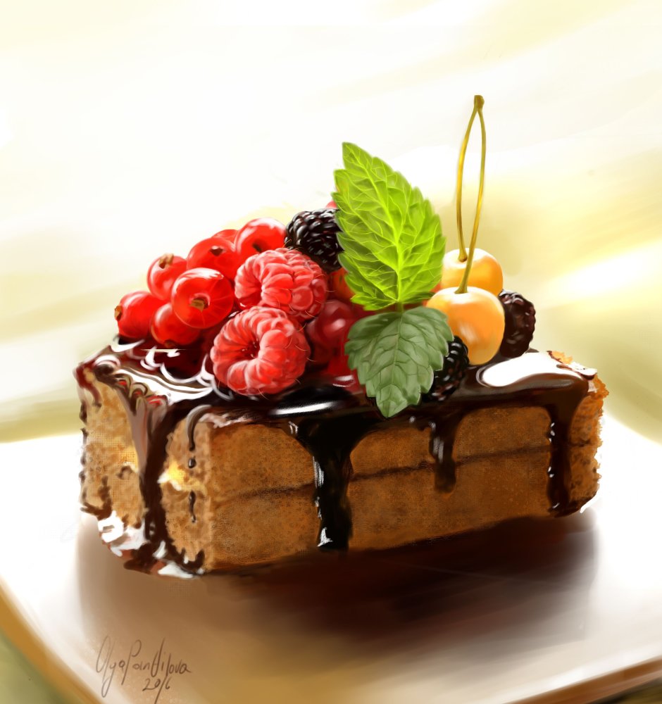 Кусочек торта политый шоколадом