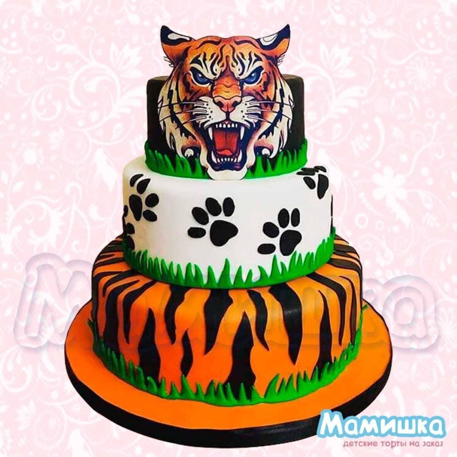 Торт с тигром детский двухэтажный