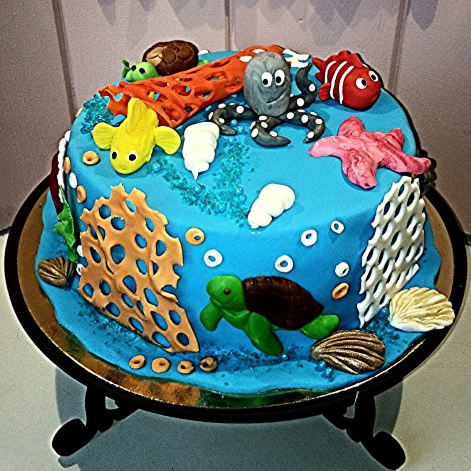 Торт с морскими обитателями для мальчика