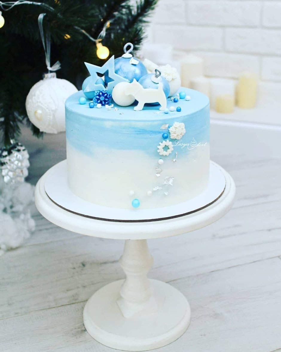 Декор торта новогодний голубой